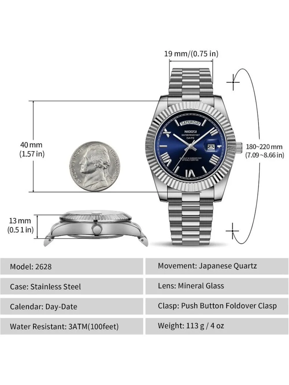 Nibosi Men's Silver Blue Analog Quartz Stainless Waterproof Desiger Wrist Watch